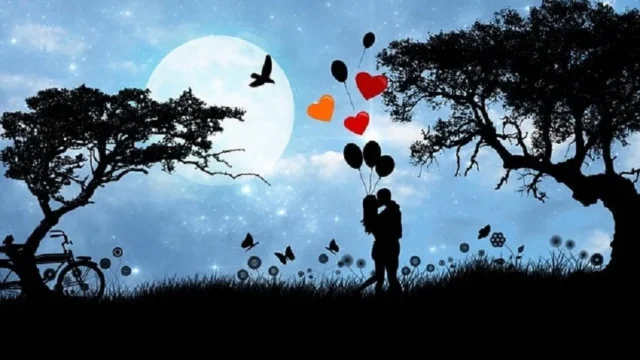 pareja luna noche estrellas bosques