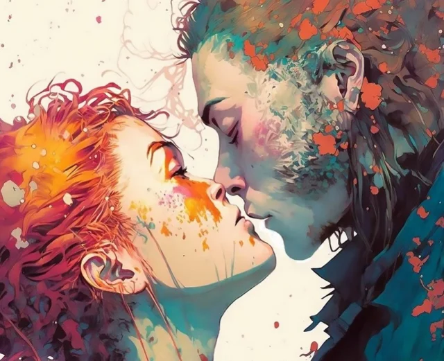 beso pareja oleo amor