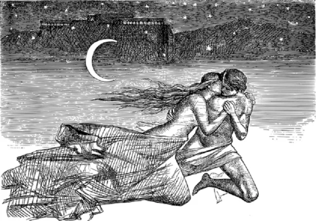 pareja luna cielo noche