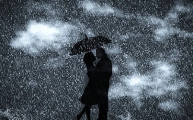 lluvia romántica beso