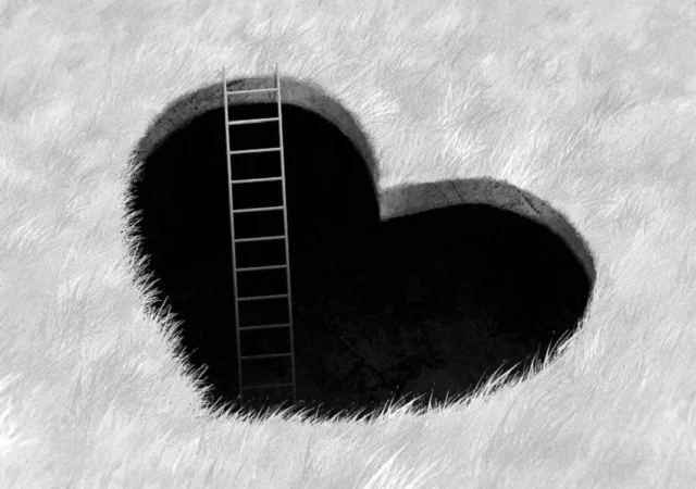 corazón escalera caricatura blanco y negro