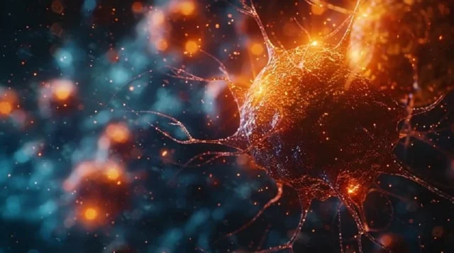 celulas rojas al microscopio fondo azul