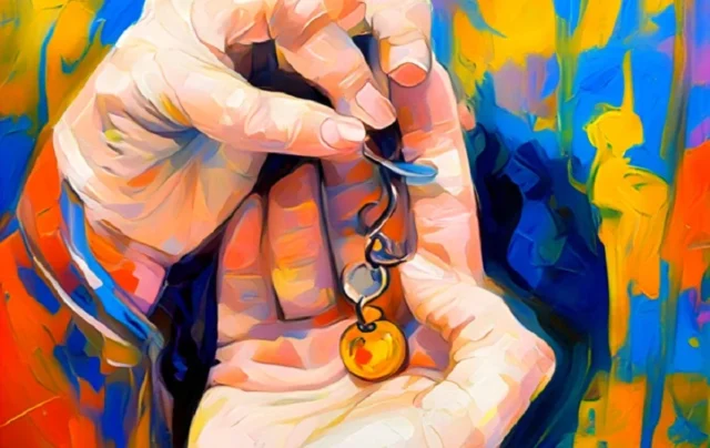 mano con amuleto pintura abstracta generada con IA