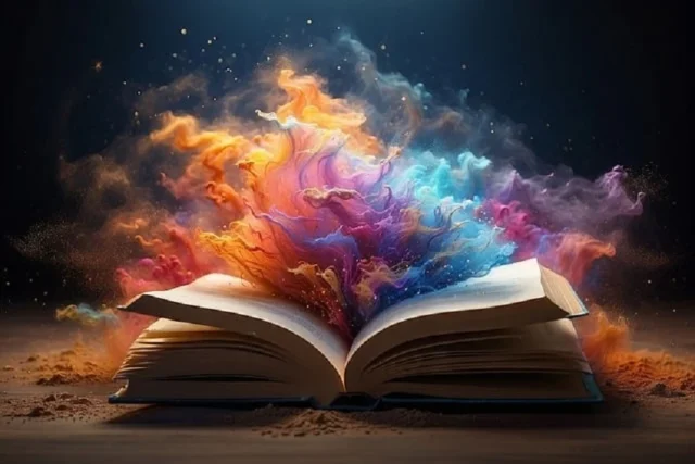libro con abstracciones de colores