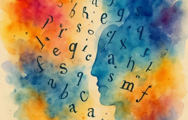 rostro abstracto letras nubes de colores ok