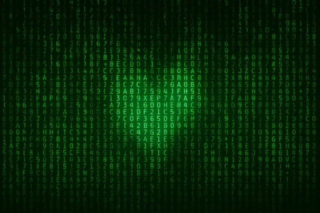 corazón en lluvia de códigos tipo matrix