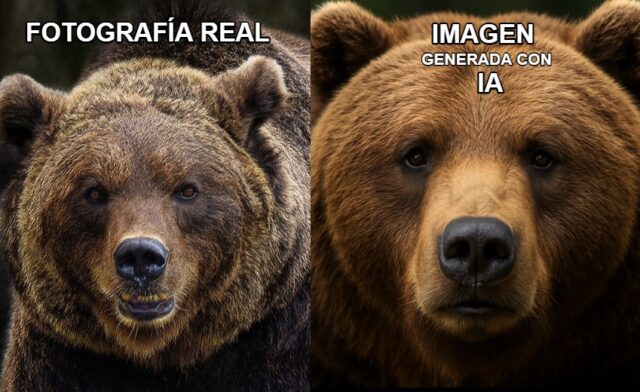 Oso real y oso generado con IA