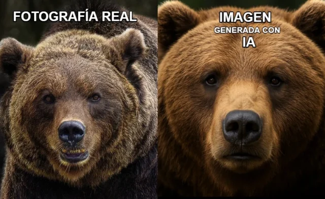 Oso real y oso generado con IA
