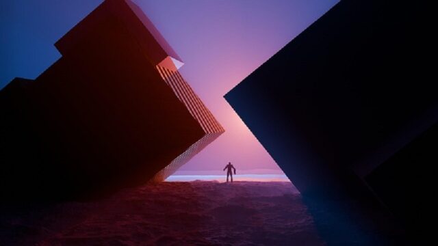 abstracto playa bloques atardecer