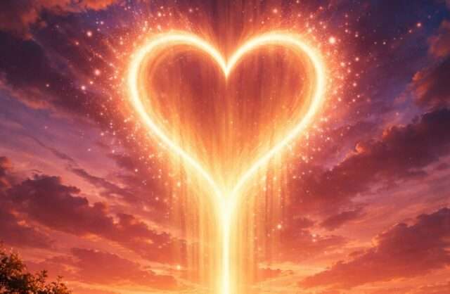 corazón en el firmamento atardecer