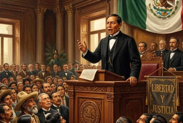 Benito Juárez pronunciando discurso IA