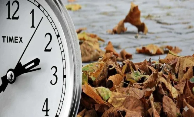 tiempo reloj otoño hojarasca