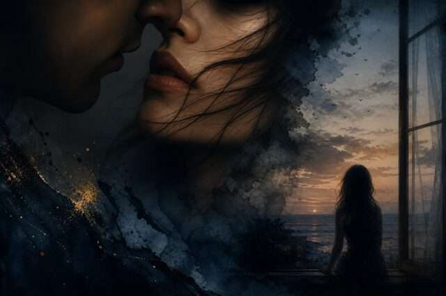 beso mirada romántico atardecer amor mar
