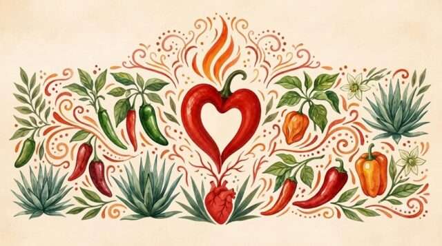 chile pintura tipos de chile corazón acuarela