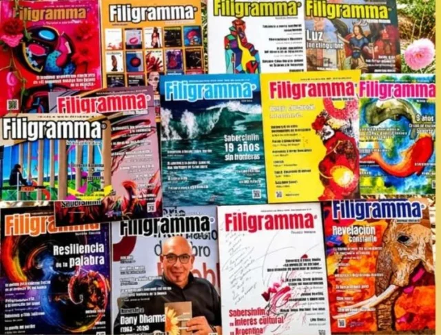 Archivo de la Revista Filigramma ediciones 17 a 29 en la que se incluye la colaboración desde Argentina de la poeta e investigadora Nancy Almassio desde Necochea (1)