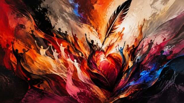 revolución pluma inspiración abstracto corazón rojo azul