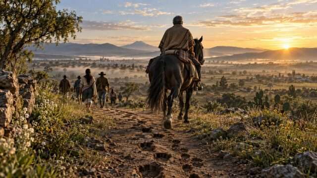 jinete atardecer horizonte cabalgata caminata
