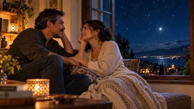 mirada romántica pareja noche velada anochecer lucero