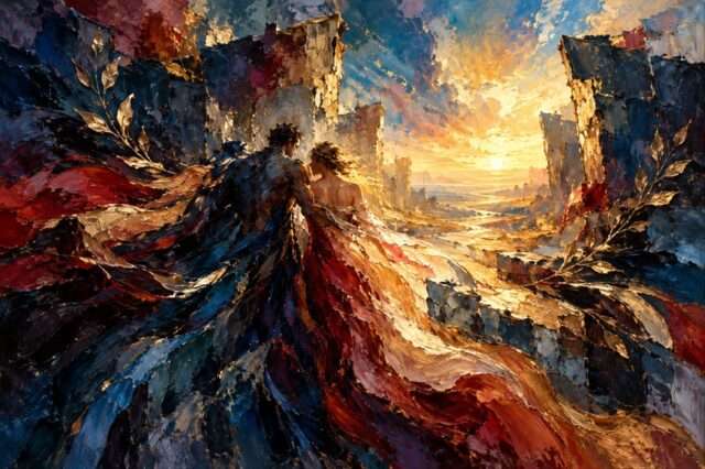 abstracto pareja horizonte ocaso poniente amor