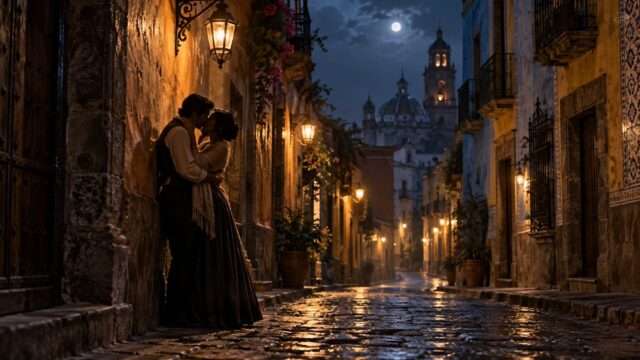 beso puebla antigua colonial romántico apasionado catedral