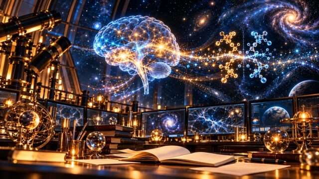 cerebro telescopio escritorio científico laboratorio