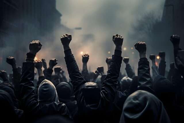 estudiantes manifestacion puño arriba